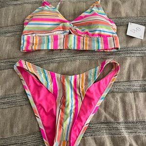 Neon stripped bikini new with tags! Size large